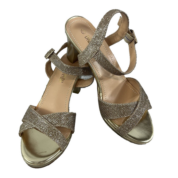 Dream Pairs Heels Pumps Shoes sz 7.5 Gold Sparkles Wedding Cocktail Evening - Picture 1 of 11